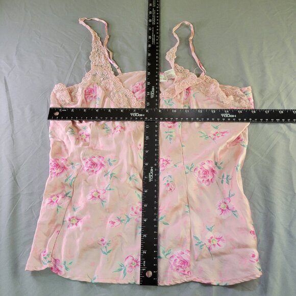 Silkscreen Pink Floral 100% Silk Cami with Lace Size Large Y2K Style - Picture 4 of 6